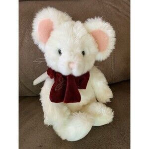 Russ Berrie Tic-Toc Christmas Mouse Stuffed Plush Velvet Bow